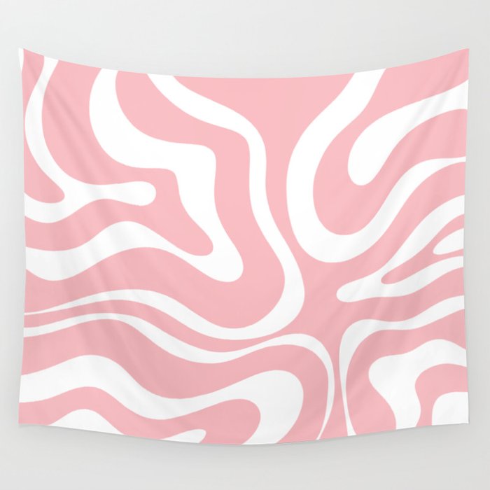 Modern Retro Liquid Swirl Abstract Pattern in Soft Pink Blush and White Wall Tapestry