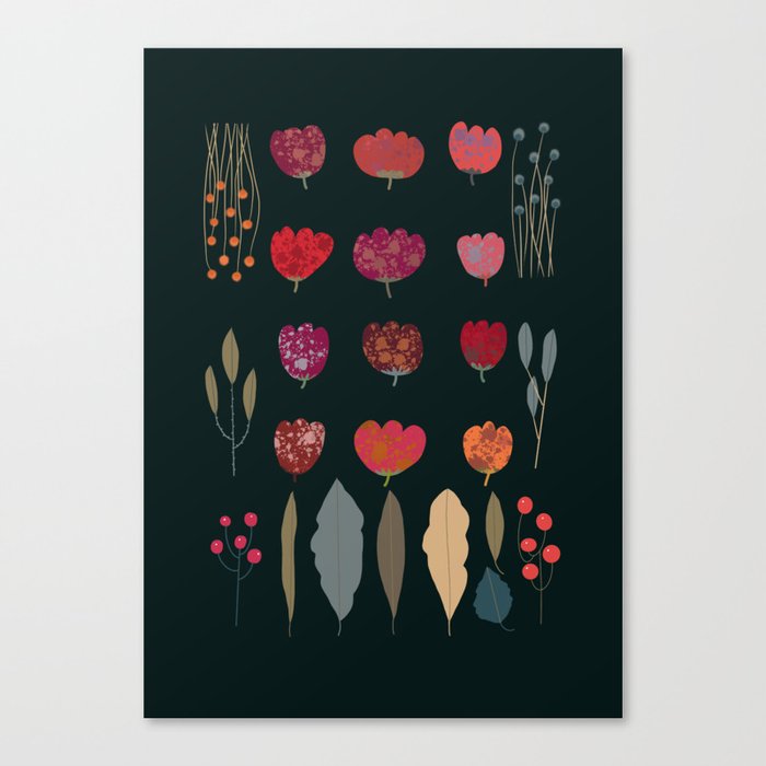 Roses and Leaves with a Dark Background Canvas Print