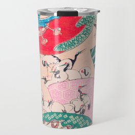 Cranes Animal Print Vintage Japanese Retro Pattern Travel Mug