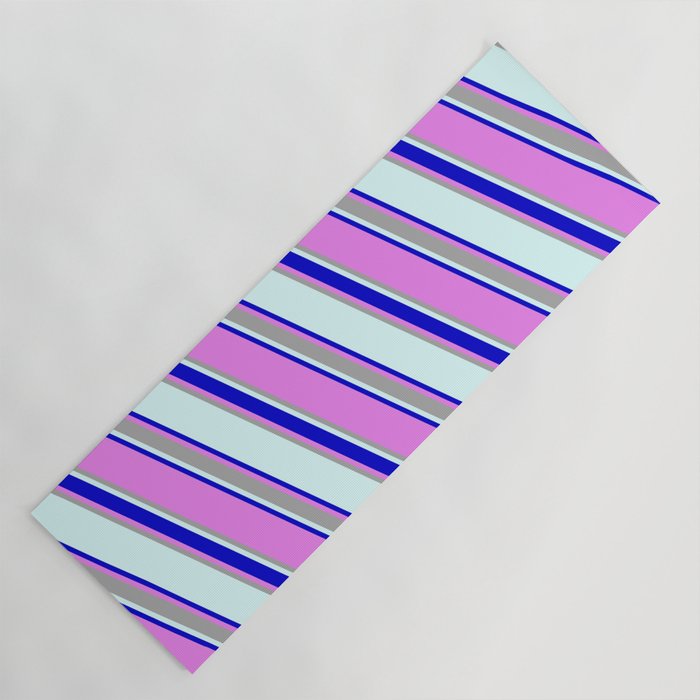 Light Cyan, Blue, Violet, and Dark Grey Colored Lines/Stripes Pattern Yoga Mat