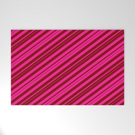 [ Thumbnail: Deep Pink and Maroon Colored Stripes/Lines Pattern Welcome Mat ]