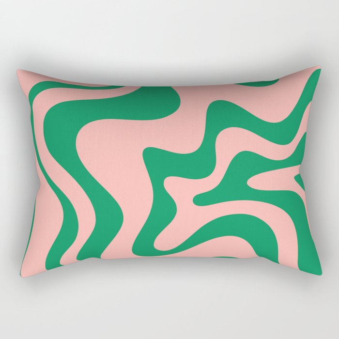 Liquid Swirl Retro Abstract Pattern in Pink and Bright Green Rectangular Pillow