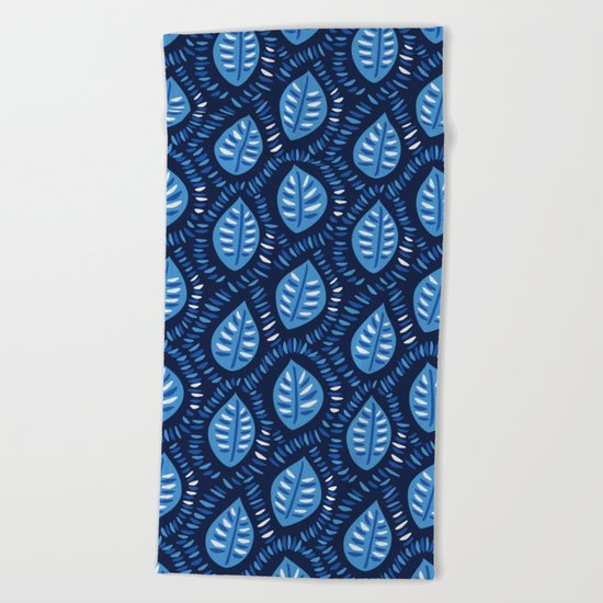 Beautiful Decorative Blue Leaves Pattern Beach Towel