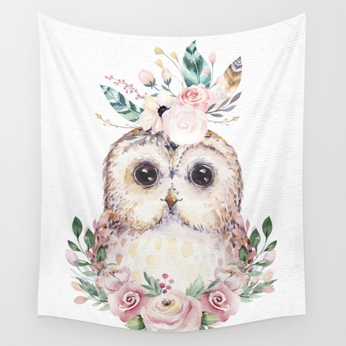 Forest Owl Floral by Nature Magick Wall Tapestry