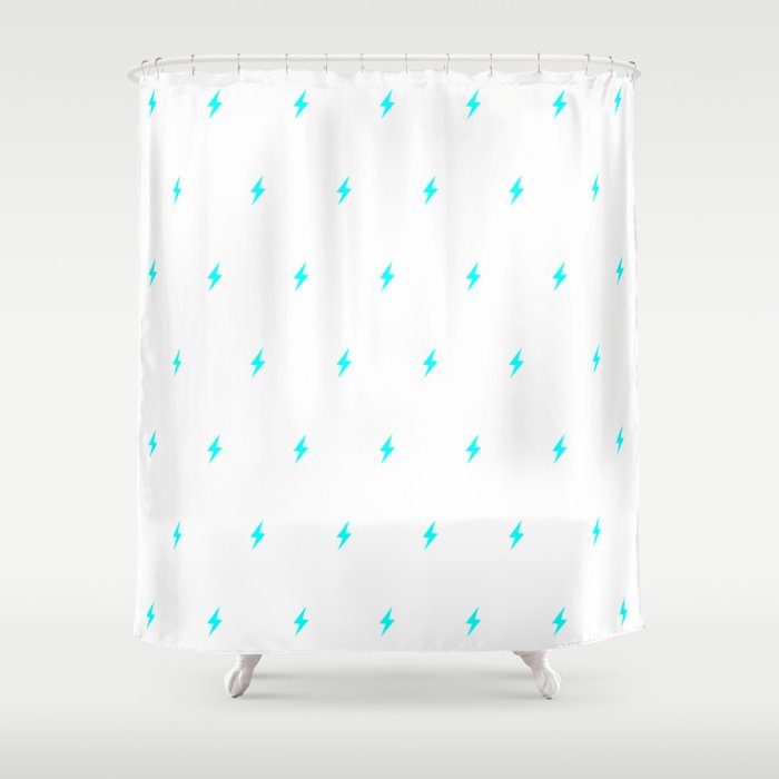 Aqua Blue Lightning Bolt Pattern Shower Curtain