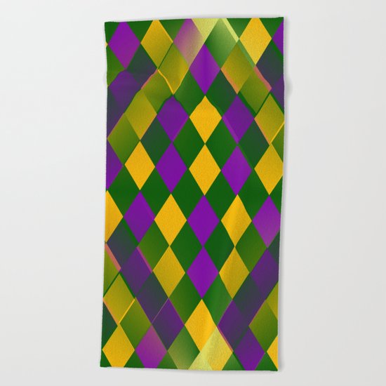 Harlequin Mardi Gras pattern Beach Towel