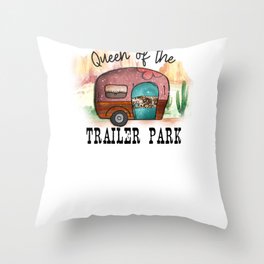 CampingLife Queen of the Trailer Park Trailer Graphic Adventure Throw Pillow
