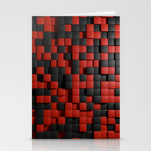 Abstract Black Red Modern 3d Tiles Stationery Cards By