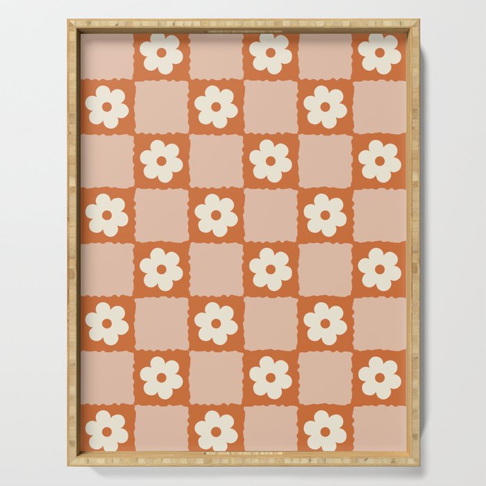 Flower Checker in Burnt Orange  Serving Tray