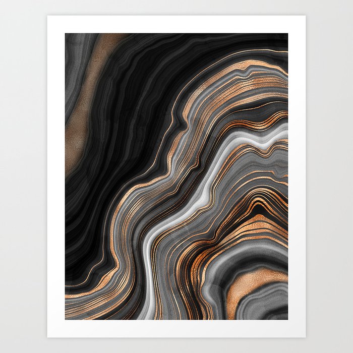 Elegant black marble with gold and copper veins Art Print