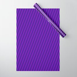[ Thumbnail: Dark Violet and Midnight Blue Colored Pattern of Stripes Wrapping Paper ]