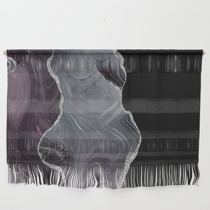 Black & Silver Glitter Agate Texture 02 Wall Hanging
