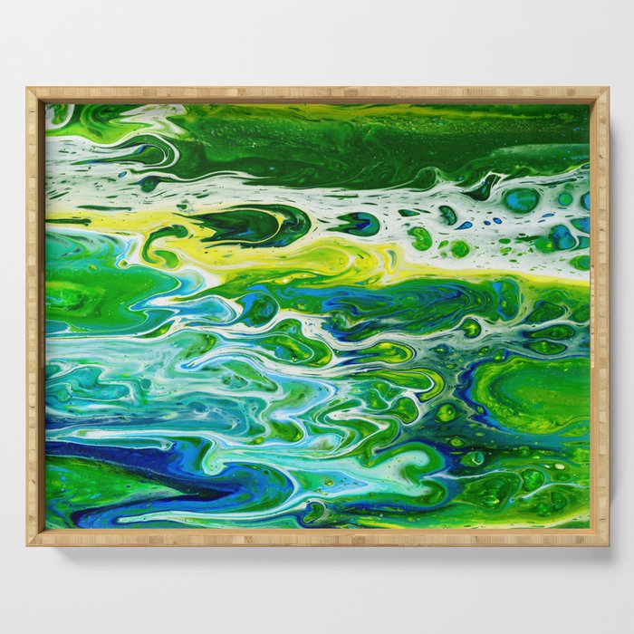 Blue waves and green grass Serving Tray