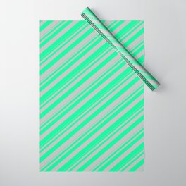 [ Thumbnail: Green & Grey Colored Lines Pattern Wrapping Paper ]