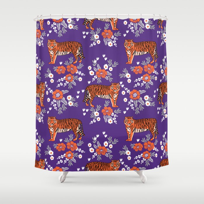 Tiger Clemson Purple And Orange Florals University Fan Variety