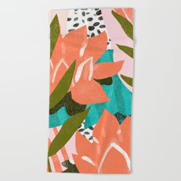 Forever in My Garden | Abstract Botanical Nature Plants Floral Painting | Quirky Modern Contemporary Beach Towel
