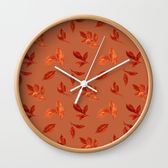 Autumn falling leaves burnt orange terracotta pattern Wall Clock