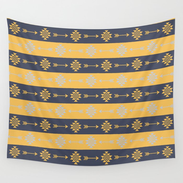 Aztec pattern - navy blue, yellow, light blue Wall Tapestry