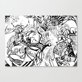 Chaotic Inky Doodle Black and White Canvas Print