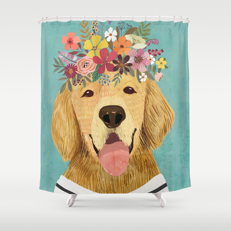 Golden Retriever Dog With Floral Crown Art Print Funny Decoration Gift Cute Room Decor Poster Shower Curtain By Miacharro Society6