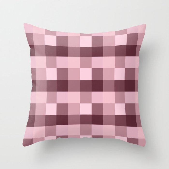 Pink Rose and Plum Pudding Checks Throw Pillow by MomsBoxerShorts