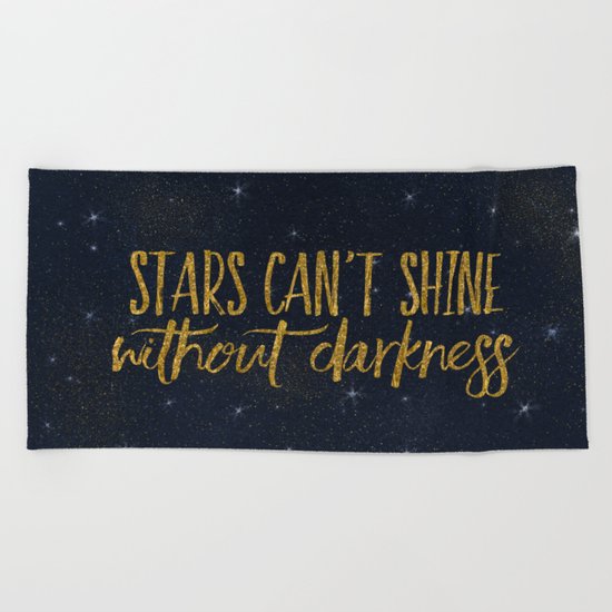 Stars- Darkness - sparkling gold glitter effect night typography 1 on #Society6 Beach Towel