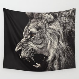 Angry Male Lion Wall Tapestry