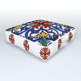 Talavera Mexican tile inspired bold design in blue, green, red, orange Outdoor Floor Cushion