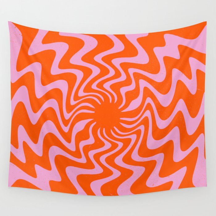 70s Retro Pink Orange Abstract Wall Tapestry