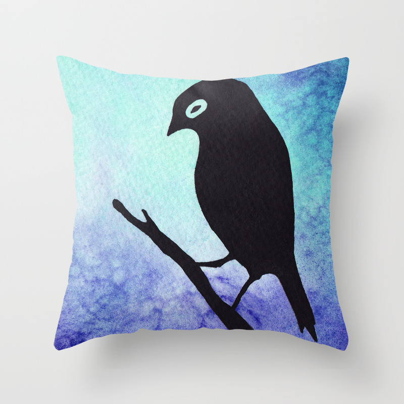 Bird Art Bird Silhouette Over Watercolor Painting In Blue And