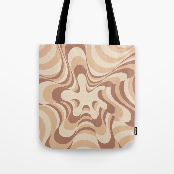 Abstract Groovy Retro Liquid Swirl in Brown Tote Bag