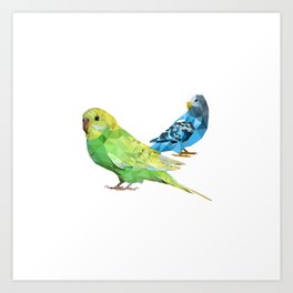 Geometric green and blue parakeets Art Print