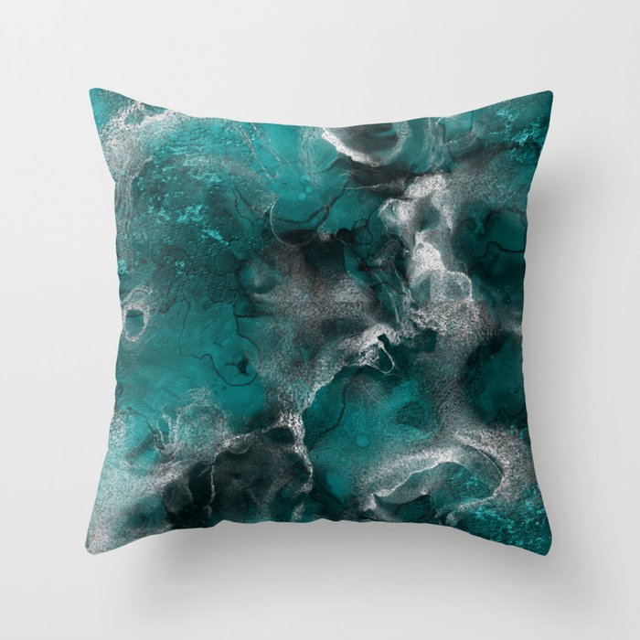 Teal & Silver Ink Abstract  Throw Pillow