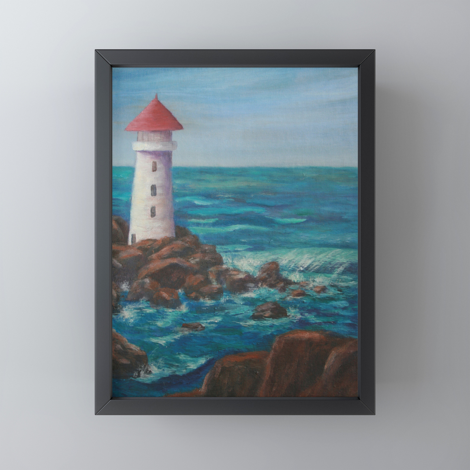 The Lighthouse Rocks Ac151208c 12 Framed Mini Art Print By