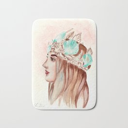 Shelly Bath Mat | Seashell Crown, Princess, Sea, Mermaid Princess, Mermaid, Painting, Digital, Watercolor, Ocean, Ocean Life 