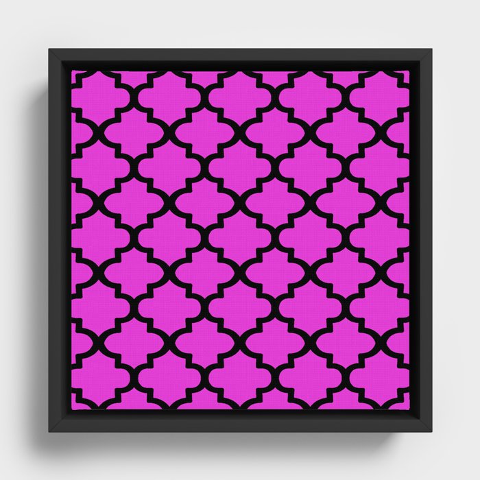 Quatrefoil Pattern In Black Outline On Purple Pink Framed Canvas