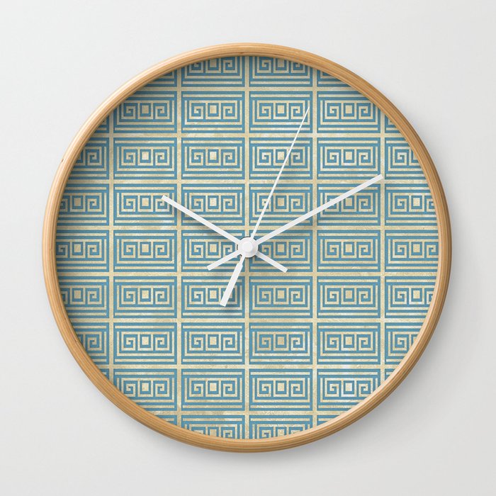 Vintage Blue Tile Greek Meander Pattern Wall Clock By K9printart Society6