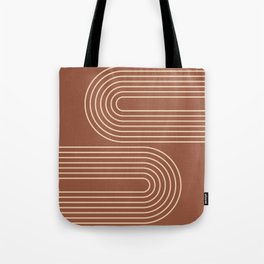 Geometric Lines Rainbow 13 in Terracotta Beige Tote Bag