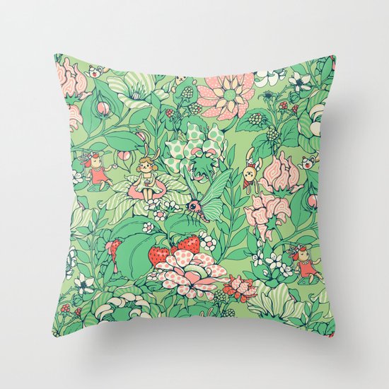 Garden party - sage tea version Throw Pillow