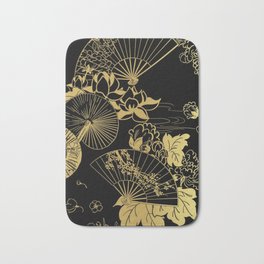 Japanese Fan Pattern Bath Mat | Teal, Ocean Green, Scallop, Painting, Shade, Modern, Woodblock, Geometric, Watercolor, Wave 