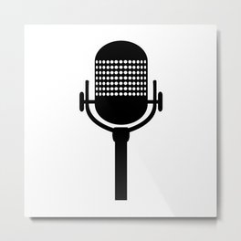 Retro Microphone In White Line Drawing Metal Print | Singers, Standup, Broadcast, Microphone, Black, Whiteline, Mic, Graphic, Karaoke, Silhouette 