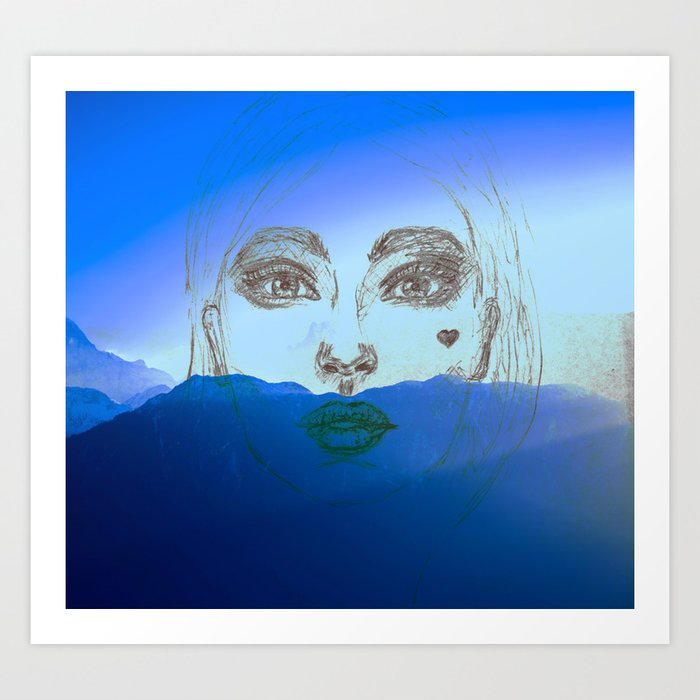 Beautiful Female Face And The Blue Mountains Double Exposure