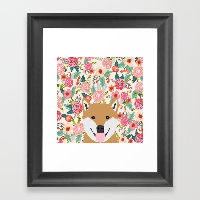 Shiba Inu floral dog face cute peeking shiba inus gifts Framed Art Print