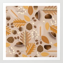 geometric autumn botanical on sand Art Print