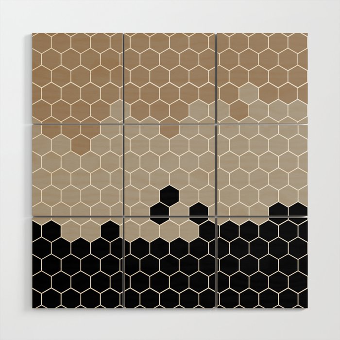 Honeycomb Black Beige Gray Grey Hive Wood Wall Art