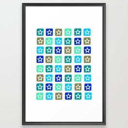 Blue Green Star Pattern Framed Art Print