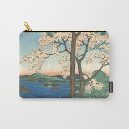 Utagawa Hiroshige - Inaba Province, Karo Koyama - Vintage Japanese Woodblock Print, 1853 Carry-All Pouch | Koyama, Sakura, Hiroshige, Asian, Boat, Pine, Lake, Japan, Karo, Tree 