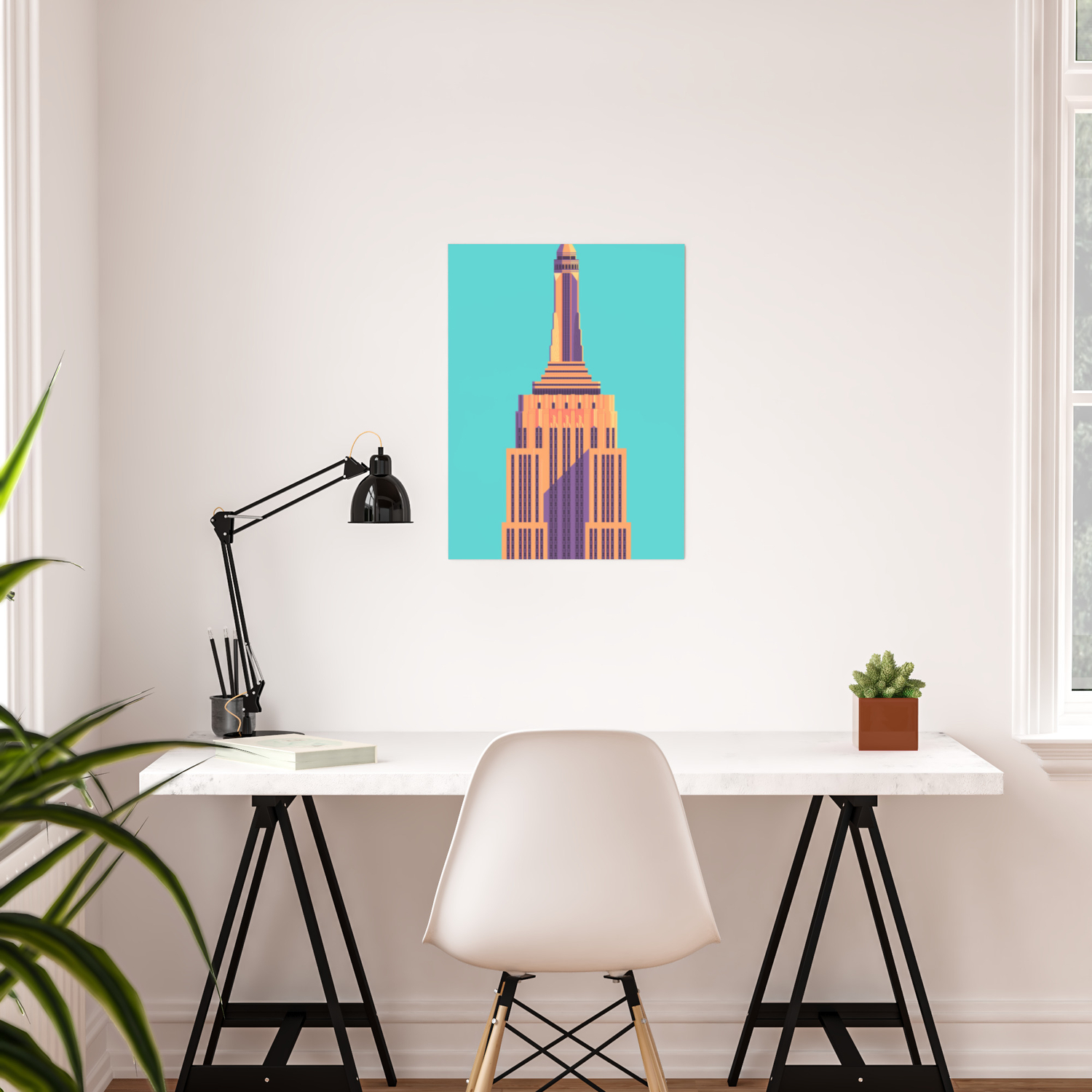 Empire State Building New York Art Deco Cyan Poster By Vectordreams