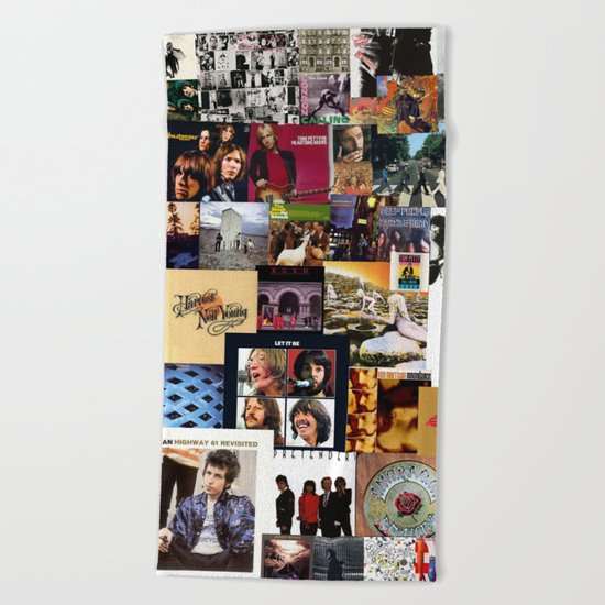 Classic Rock And Roll Albums Collage Beach Towel