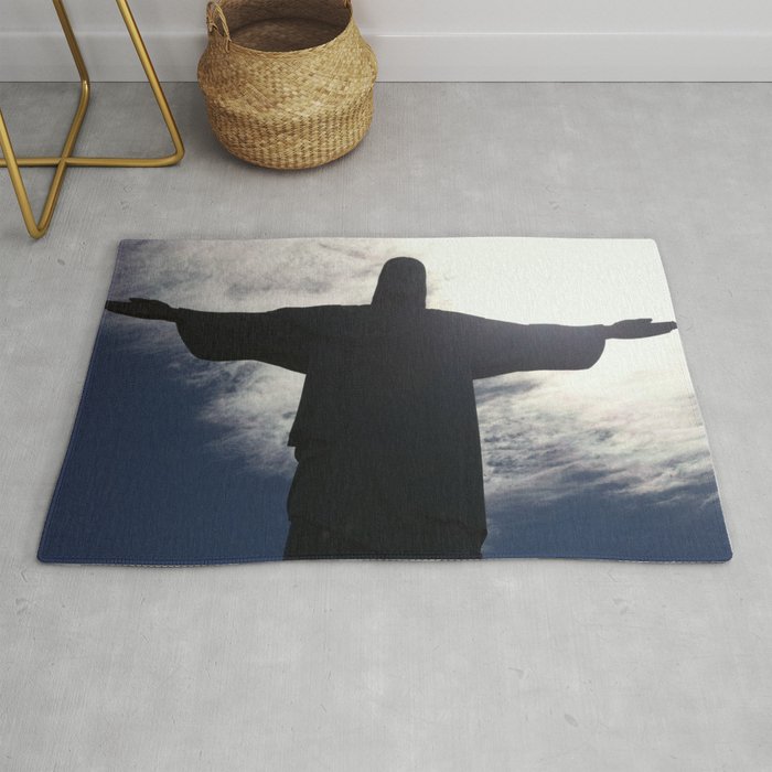 Brazil Photography - Christ The Redeemer Under The Cloudy Sky Rug